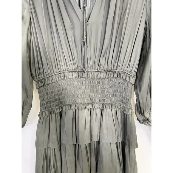 Ulla Johnson Soraya Dress Size Mini Long Sleeve Olive Green Sz 2